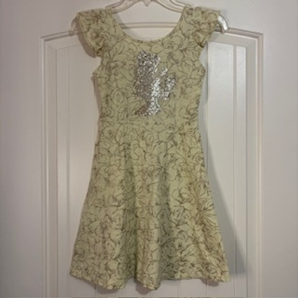 Disney Jumping Beans Girls Sz 7 Dress Belle Sequin Glitter Princess Short Sleeve